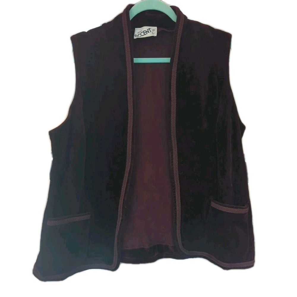 Accent Act III Velvet Vest Women's 2X Plus Corded Trim Burgandy High Neck Jester